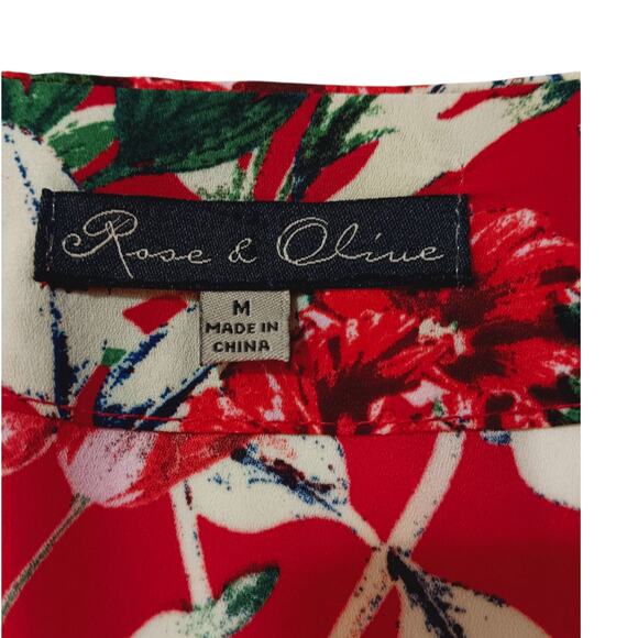 ROSE & OLIVE Romantic Floral‎ Red Top Blouse Medium V-Neck 3/4 Sleeves Career - Picture 5 of 9